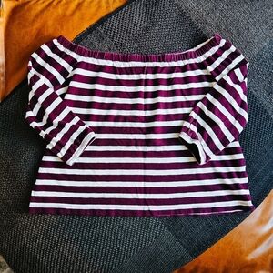 3/$20 J.Crew Burgundy & White Striped 3/4 Sleeve Tee (Size XS)